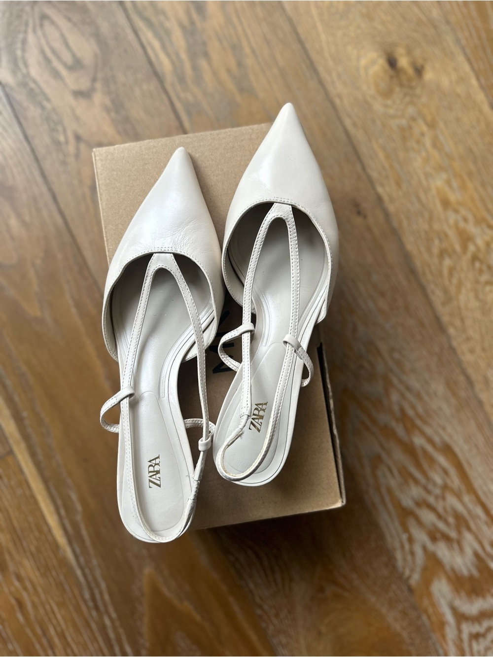 Zara Cream Pointed Toe Slingback Heels
